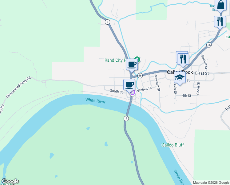 map of restaurants, bars, coffee shops, grocery stores, and more near 78 South Street in Calico Rock