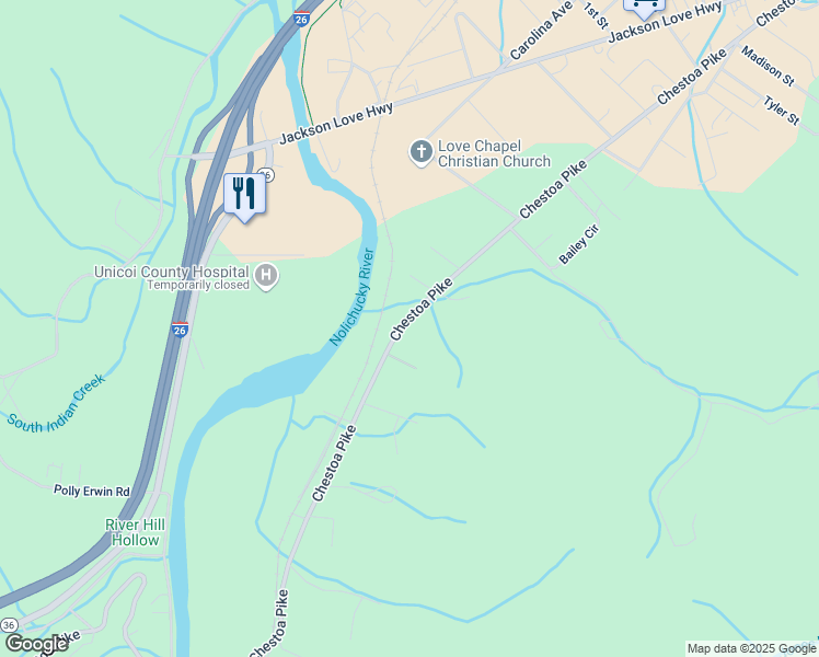 map of restaurants, bars, coffee shops, grocery stores, and more near 1926 Chestoa Pike in Erwin