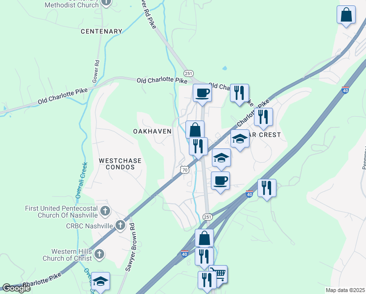 map of restaurants, bars, coffee shops, grocery stores, and more near 2040 Traemoor Village Drive in Nashville