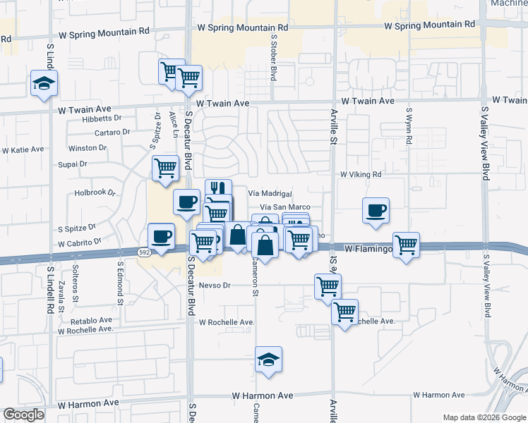 map of restaurants, bars, coffee shops, grocery stores, and more near 4594 Vía San Rafael in Las Vegas