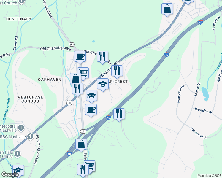 map of restaurants, bars, coffee shops, grocery stores, and more near 820 Cedar Crest Drive in Nashville