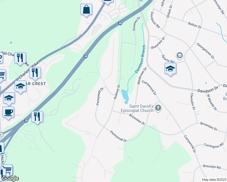 map of restaurants, bars, coffee shops, grocery stores, and more near 887 Rodney Drive in Nashville