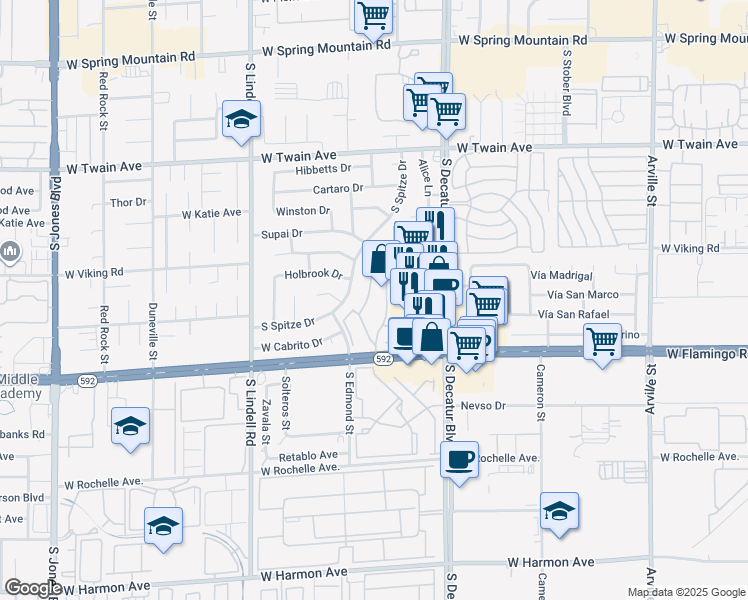 map of restaurants, bars, coffee shops, grocery stores, and more near 3996 Tirana Way in Las Vegas