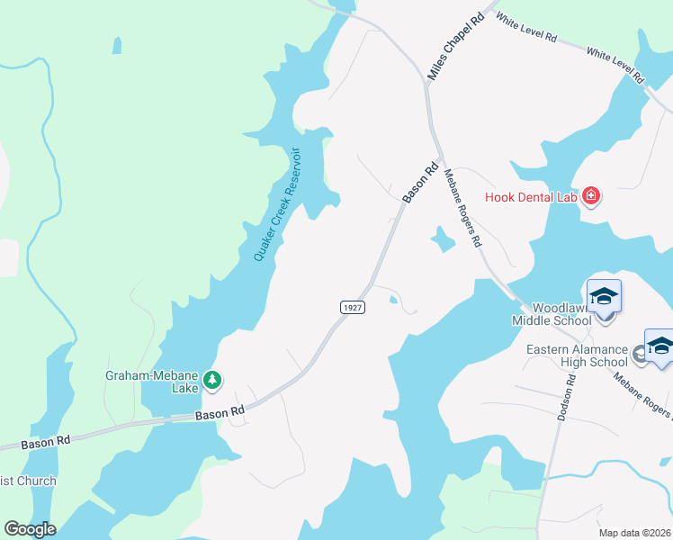 map of restaurants, bars, coffee shops, grocery stores, and more near 3542 Bason Rd in Mebane