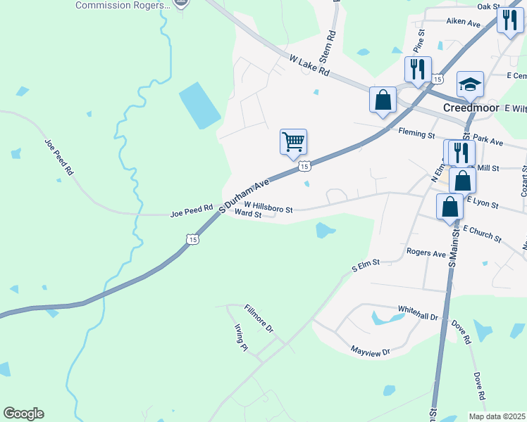 map of restaurants, bars, coffee shops, grocery stores, and more near 511 West Hillsboro Street in Creedmoor