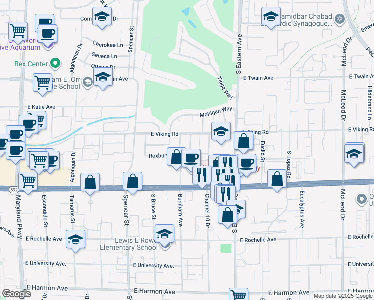 map of restaurants, bars, coffee shops, grocery stores, and more near 3979 Tudur Lane in Las Vegas