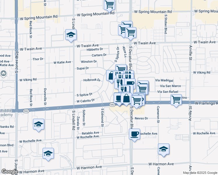 map of restaurants, bars, coffee shops, grocery stores, and more near 4025 Tirana Way in Las Vegas
