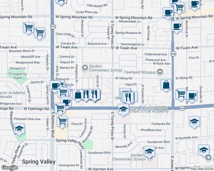 map of restaurants, bars, coffee shops, grocery stores, and more near 3965 South Torrey Pines Drive in Las Vegas