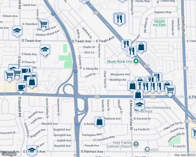 map of restaurants, bars, coffee shops, grocery stores, and more near 3969 Florrie Circle in Las Vegas