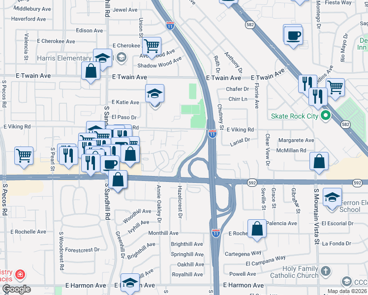map of restaurants, bars, coffee shops, grocery stores, and more near 3978 Landsdown Place in Las Vegas