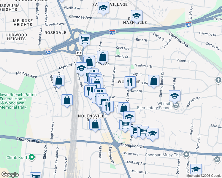 map of restaurants, bars, coffee shops, grocery stores, and more near 306 Joyner Avenue in Nashville