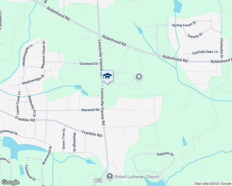 map of restaurants, bars, coffee shops, grocery stores, and more near Dexter Drive in Lewisville