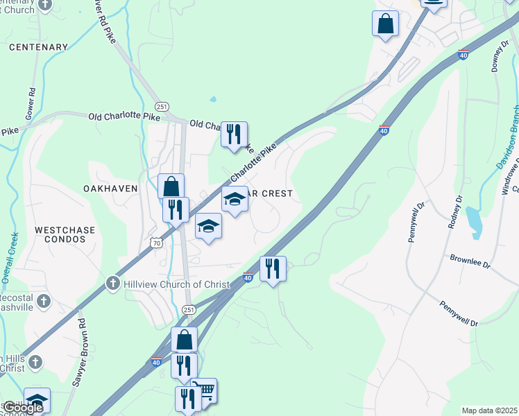 map of restaurants, bars, coffee shops, grocery stores, and more near 817 Cedar Crest Drive in Nashville