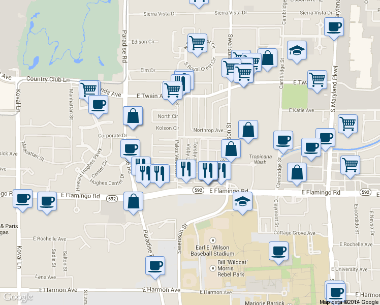 map of restaurants, bars, coffee shops, grocery stores, and more near 3978 Torsby Place in Las Vegas