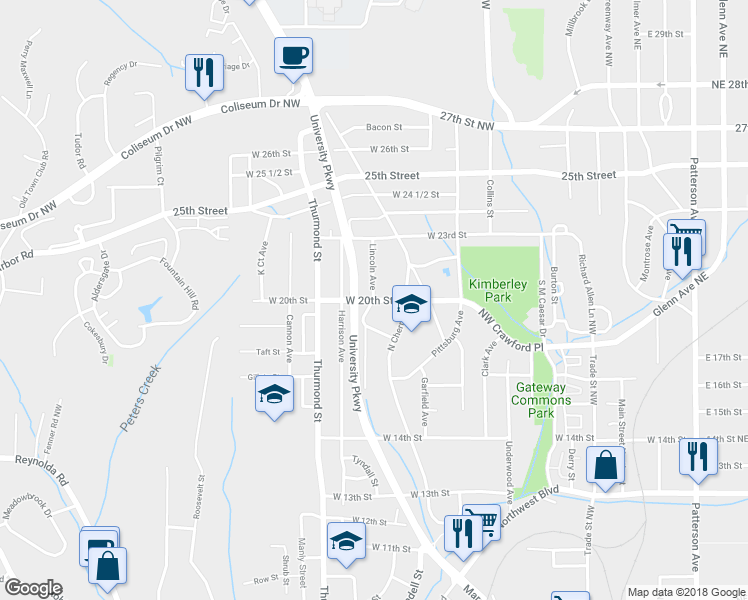 map of restaurants, bars, coffee shops, grocery stores, and more near 1641 Lincoln Avenue in Winston-Salem