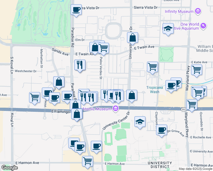 map of restaurants, bars, coffee shops, grocery stores, and more near 3978 Palos Verdes Street in Las Vegas