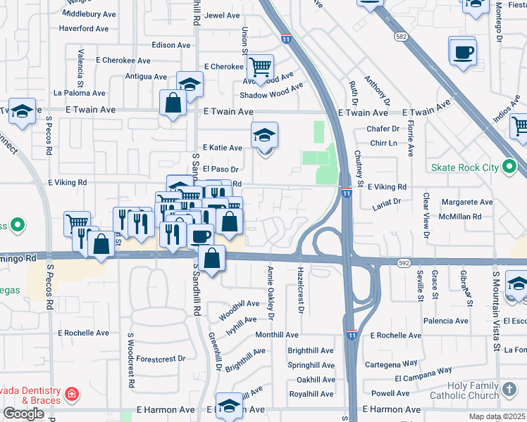 map of restaurants, bars, coffee shops, grocery stores, and more near 3988 Salisbury Place in Las Vegas