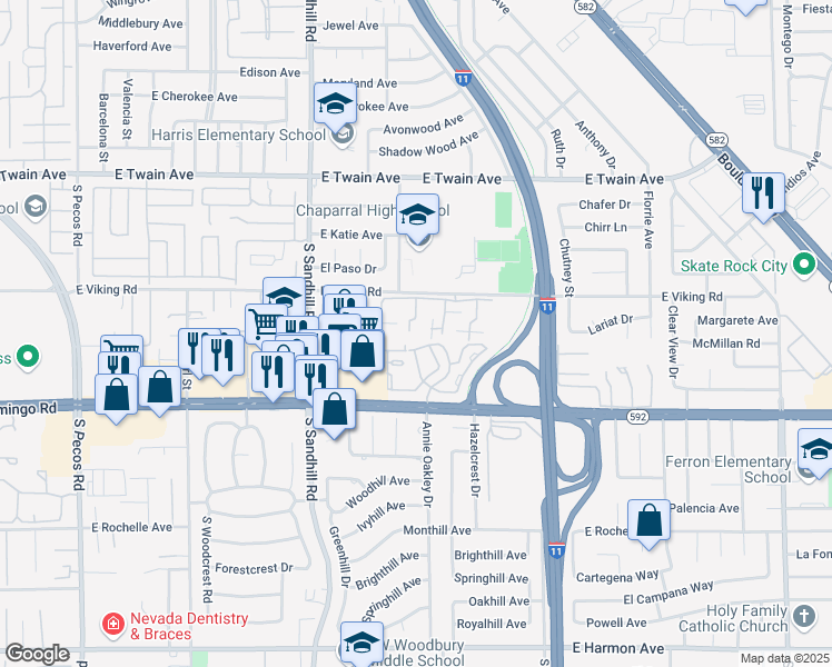 map of restaurants, bars, coffee shops, grocery stores, and more near 3988 Salisbury Place in Las Vegas