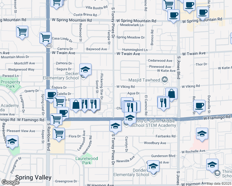 map of restaurants, bars, coffee shops, grocery stores, and more near 3932 South Torrey Pines Drive in Las Vegas