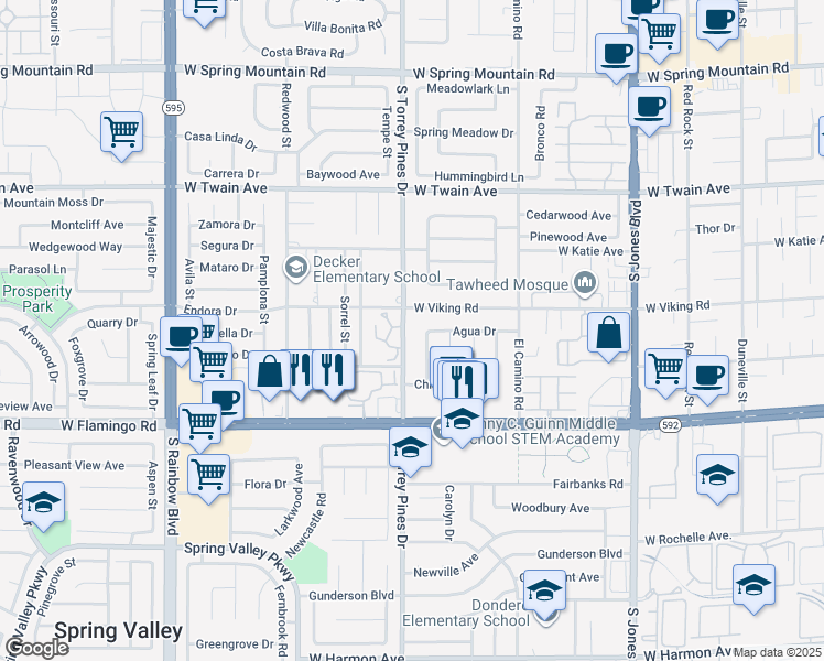 map of restaurants, bars, coffee shops, grocery stores, and more near 3932 South Torrey Pines Drive in Las Vegas