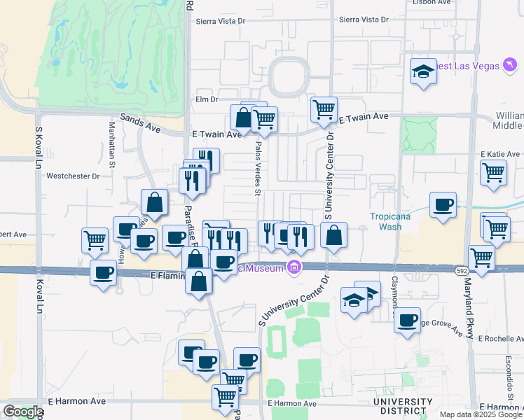 map of restaurants, bars, coffee shops, grocery stores, and more near 3952 Palos Verdes Street in Las Vegas