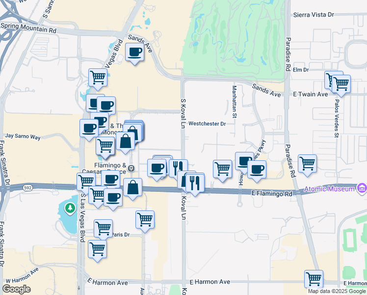 map of restaurants, bars, coffee shops, grocery stores, and more near in Paradise