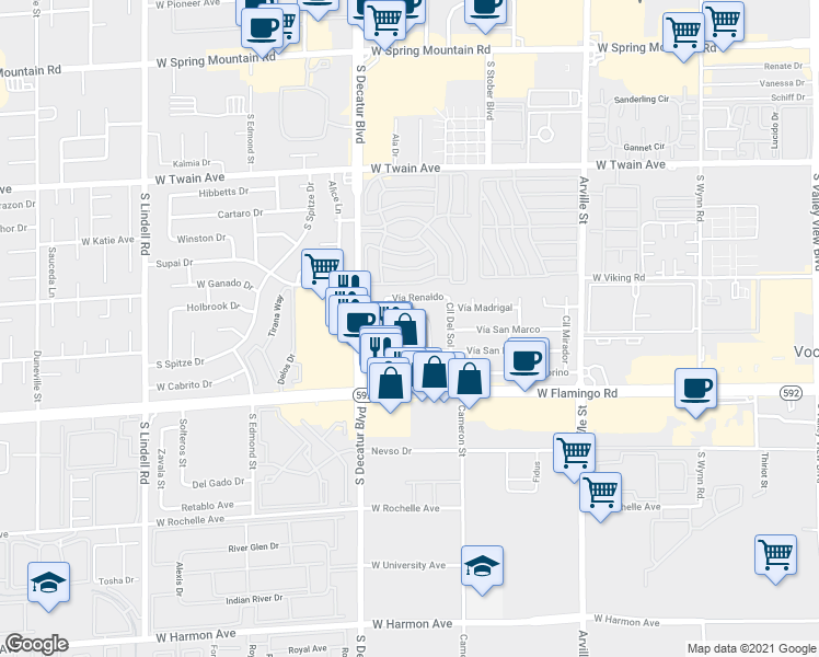 map of restaurants, bars, coffee shops, grocery stores, and more near 4029 Calle Paula in Las Vegas
