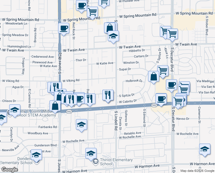 map of restaurants, bars, coffee shops, grocery stores, and more near 3979 Keystone Court in Las Vegas