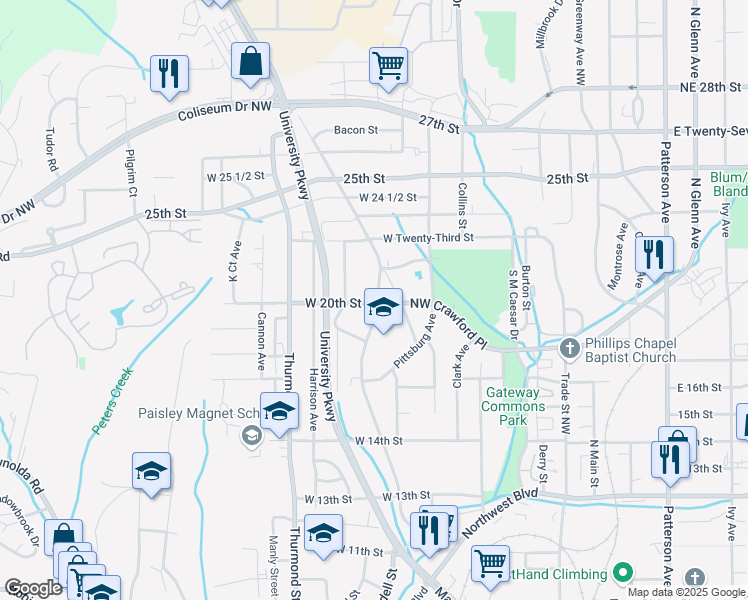 map of restaurants, bars, coffee shops, grocery stores, and more near 1722 North Cherry Street in Winston-Salem