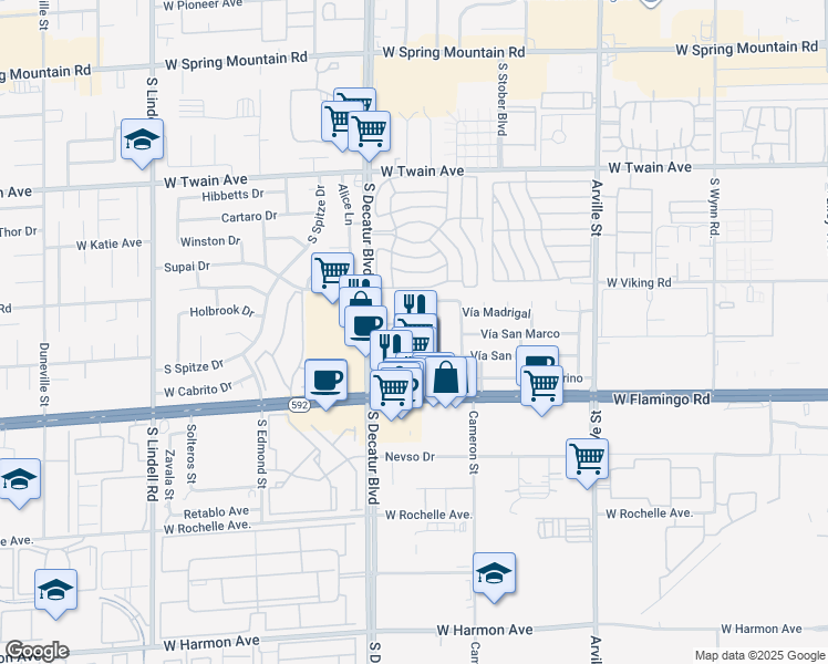 map of restaurants, bars, coffee shops, grocery stores, and more near 4795 Vía San Andros in Las Vegas