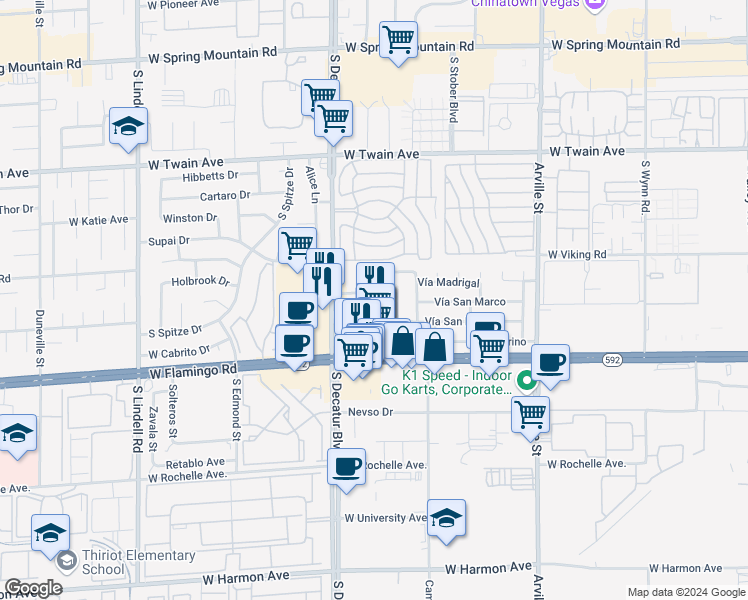map of restaurants, bars, coffee shops, grocery stores, and more near 4795 Vía San Andros in Las Vegas