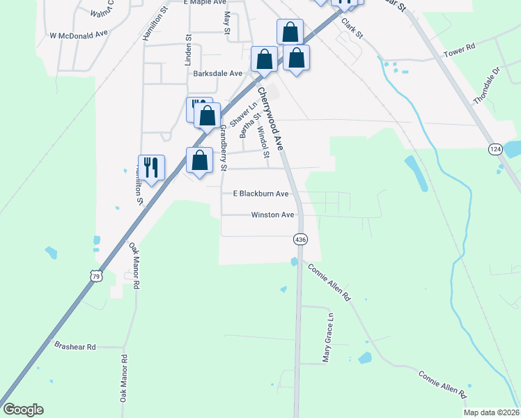 map of restaurants, bars, coffee shops, grocery stores, and more near 115 Winston Avenue in McKenzie