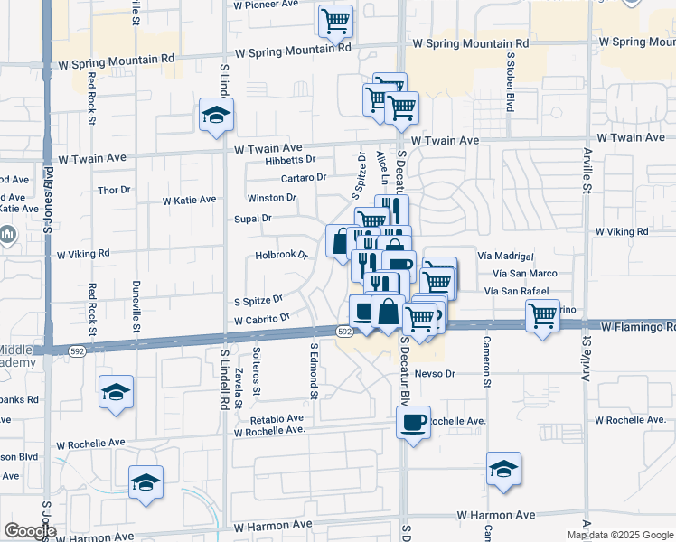 map of restaurants, bars, coffee shops, grocery stores, and more near 3972 Tirana Way in Las Vegas