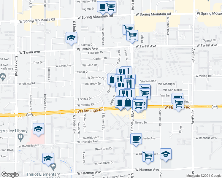 map of restaurants, bars, coffee shops, grocery stores, and more near 3972 Tirana Way in Las Vegas