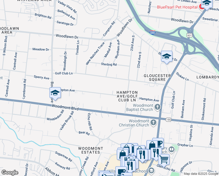 map of restaurants, bars, coffee shops, grocery stores, and more near 2312 Hampton Avenue in Nashville
