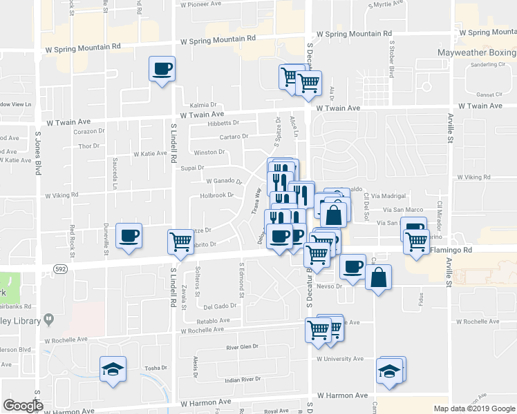 map of restaurants, bars, coffee shops, grocery stores, and more near 3992 Delos Drive in Las Vegas