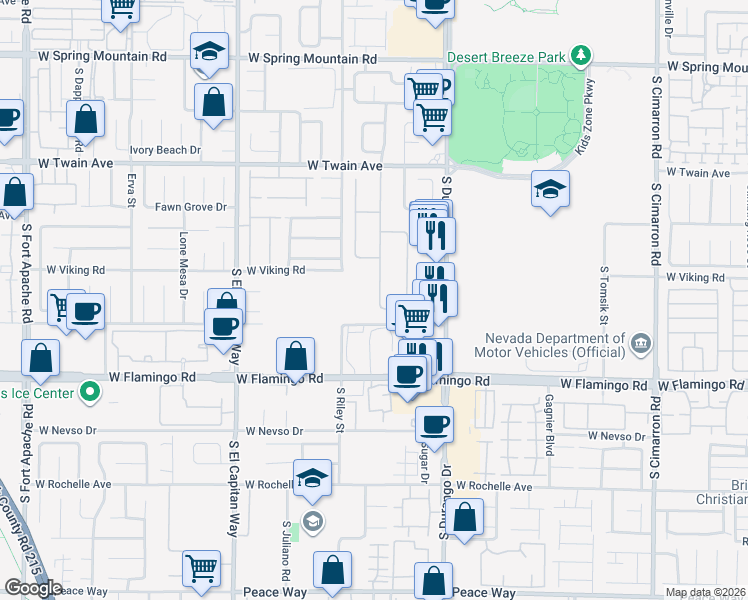 map of restaurants, bars, coffee shops, grocery stores, and more near 3979 Ruskin Street in Las Vegas
