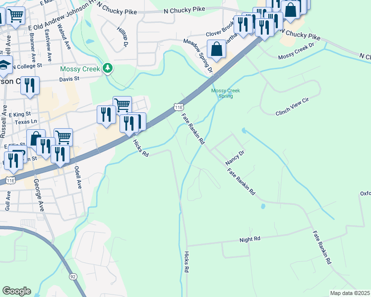 map of restaurants, bars, coffee shops, grocery stores, and more near 565-573 Brookhaven Court in Jefferson City