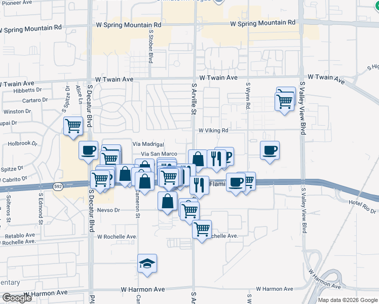 map of restaurants, bars, coffee shops, grocery stores, and more near 4416 Vía San Rafael in Las Vegas