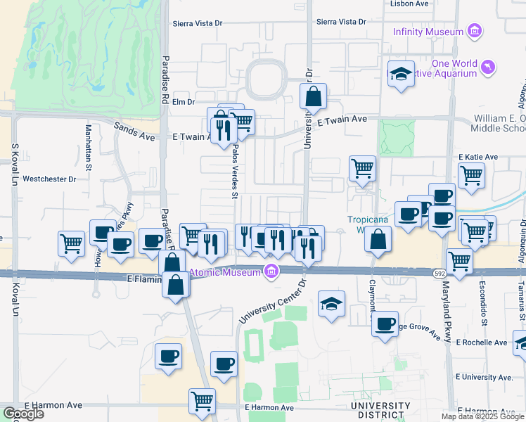 map of restaurants, bars, coffee shops, grocery stores, and more near 3946 Torsby Place in Las Vegas