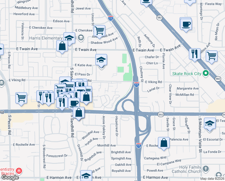 map of restaurants, bars, coffee shops, grocery stores, and more near 3953 Landsdown Place in Las Vegas