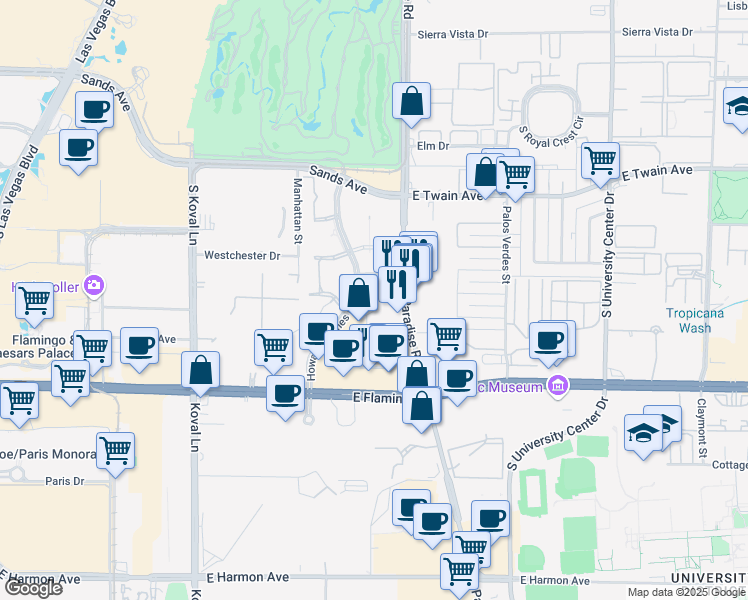 map of restaurants, bars, coffee shops, grocery stores, and more near 3930 Howard Hughes Parkway in Las Vegas
