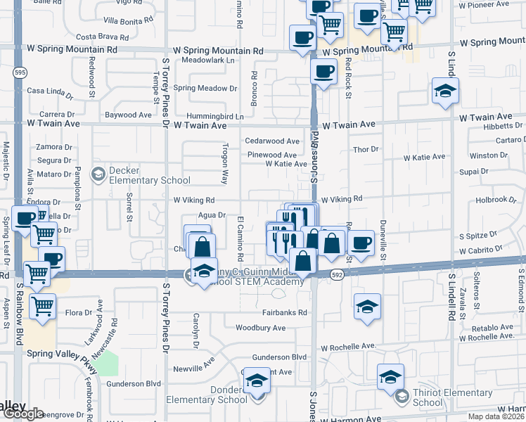 map of restaurants, bars, coffee shops, grocery stores, and more near 3931 Maranatha Circle in Las Vegas