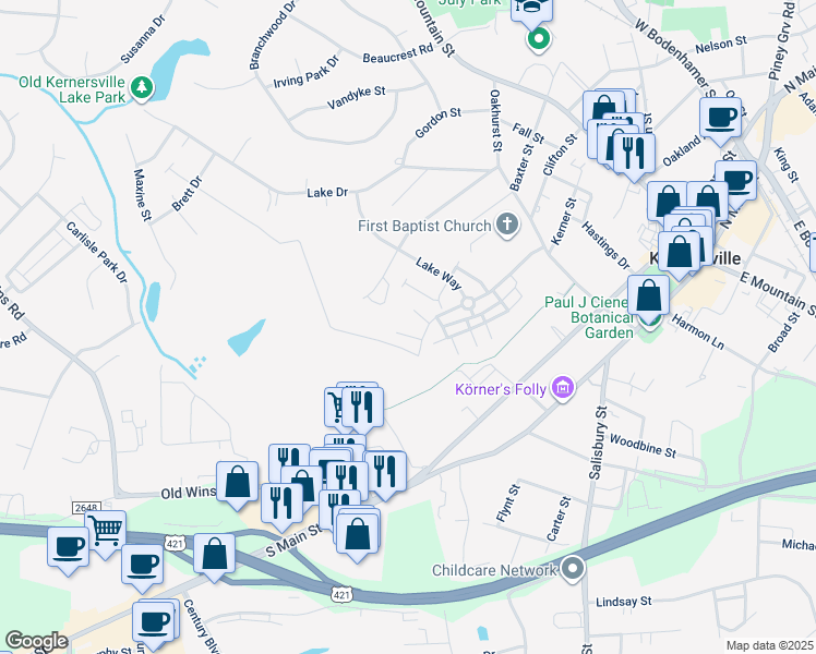 map of restaurants, bars, coffee shops, grocery stores, and more near 90 Geoffrey Way in Kernersville