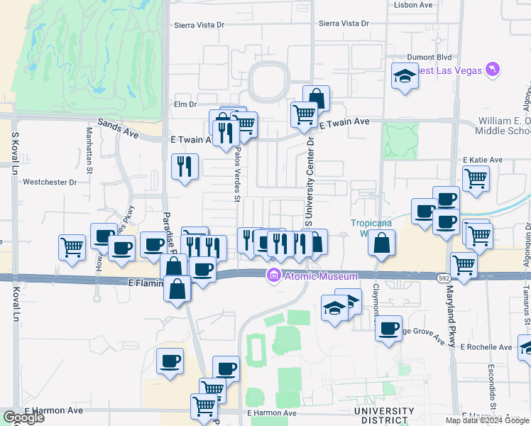 map of restaurants, bars, coffee shops, grocery stores, and more near 3942 Torsby Place in Las Vegas