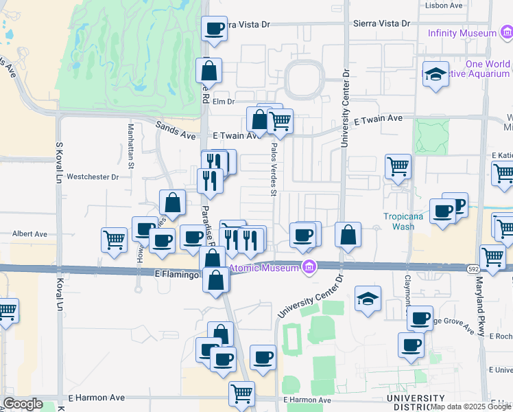 map of restaurants, bars, coffee shops, grocery stores, and more near 510 Mckellar Circle in Las Vegas