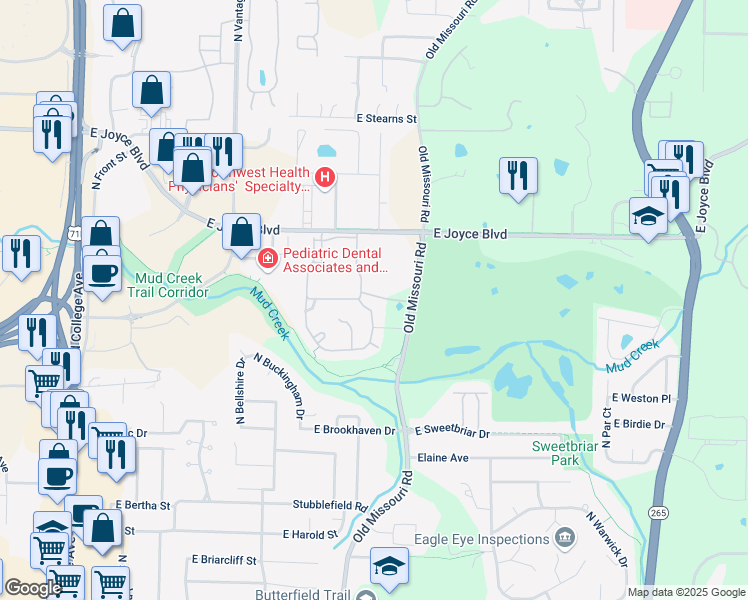 map of restaurants, bars, coffee shops, grocery stores, and more near N Cumberland Way in Fayetteville
