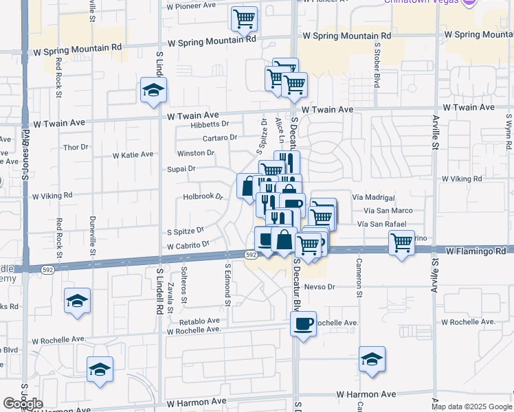 map of restaurants, bars, coffee shops, grocery stores, and more near 3954 Delos Drive in Las Vegas