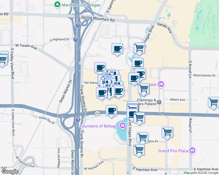 map of restaurants, bars, coffee shops, grocery stores, and more near 1 Caesars Palace Drive in Las Vegas