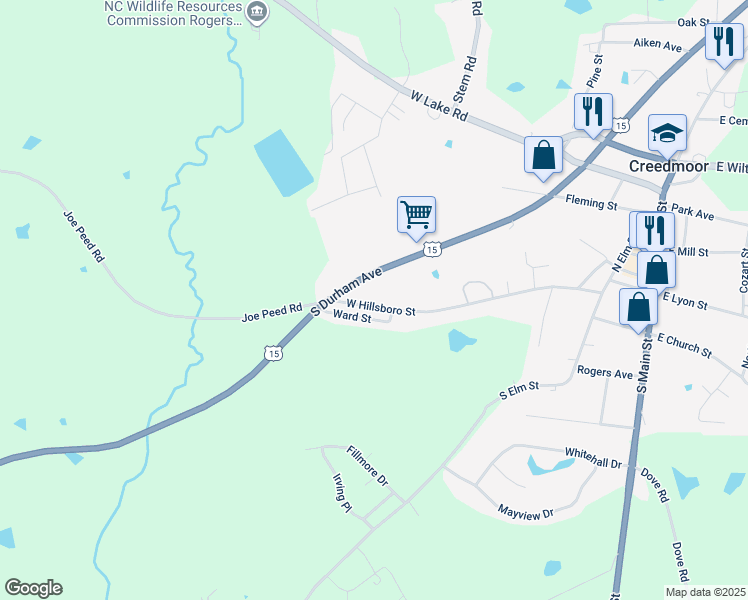 map of restaurants, bars, coffee shops, grocery stores, and more near 516 West Hillsboro Street in Creedmoor